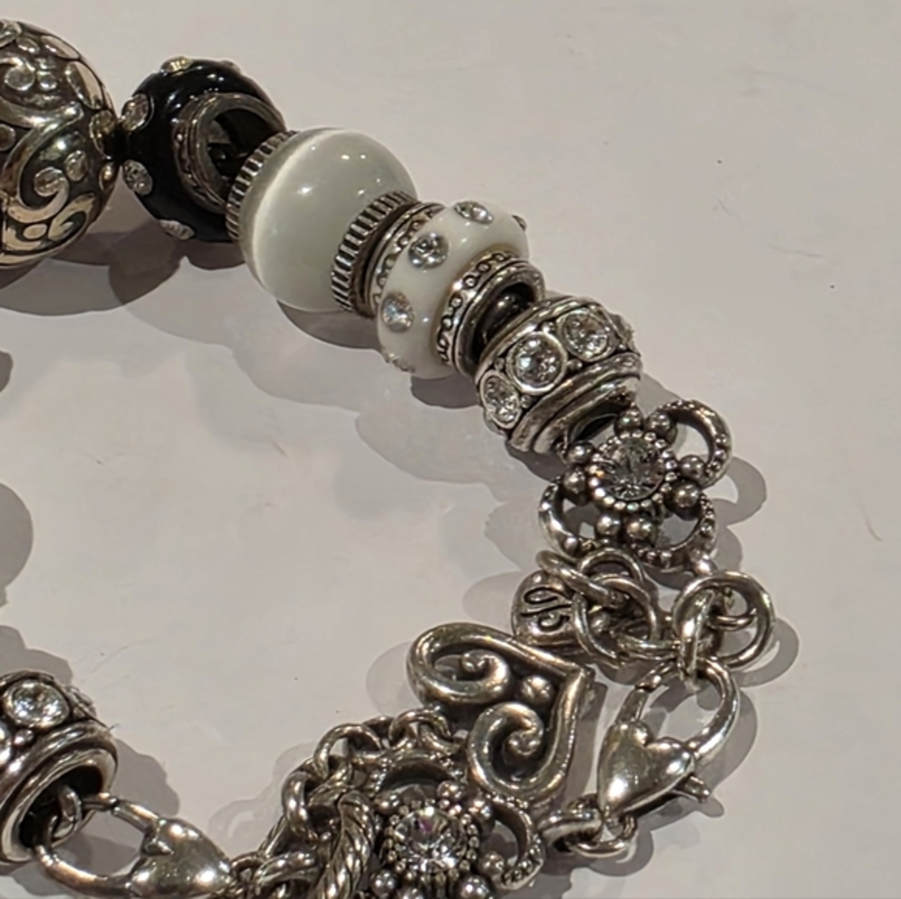 Brighton Loaded Silver‎ White And Black Crystal Charm Bracelet - Picture 10 of 11